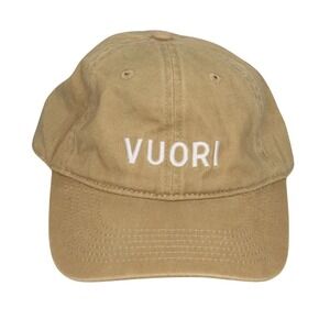 Vuori Unisex Hat Embroidered Spell Out Canvas Adjustable Cap Khaki 100% Cotton
